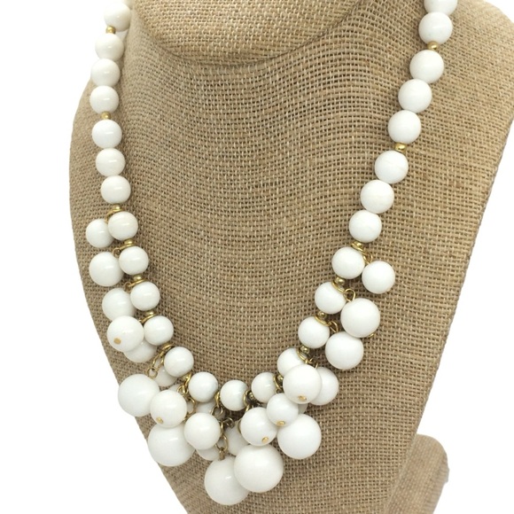 VINTAGE 80S TRIFARI BAUBLE BEAD NECKLACE WHITE GOLD COLLAR ACRYLIC DANGLE - Picture 5 of 15